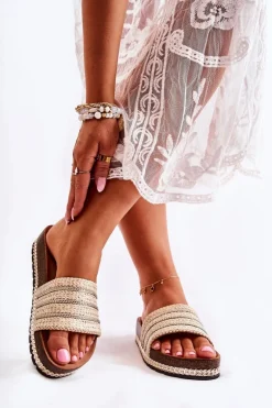 Damskie Klasyczne Klapki Z Łańcuszkiem Beżowe Maddy