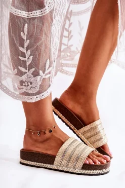 Damskie Klasyczne Klapki Z Łańcuszkiem Beżowe Maddy