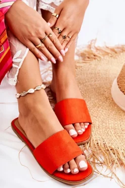 Damskie Klasyczne Klapki Gładkie Ciemnopomarańczowe Narsis