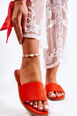 Damskie Klasyczne Klapki Gładkie Ciemnopomarańczowe Narsis