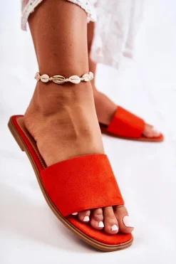 Damskie Klasyczne Klapki Gładkie Ciemnopomarańczowe Narsis