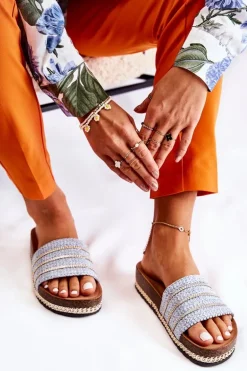 Damskie Klasyczne Klapki Z Łańcuszkiem Niebieskie Maddy