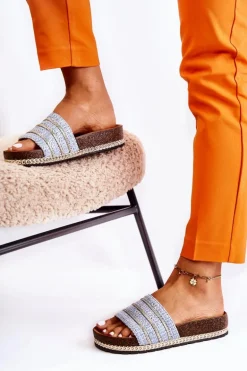 Damskie Klasyczne Klapki Z Łańcuszkiem Niebieskie Maddy