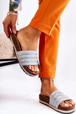 Damskie Klasyczne Klapki Z Łańcuszkiem Niebieskie Maddy