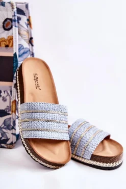 Damskie Klasyczne Klapki Z Łańcuszkiem Niebieskie Maddy