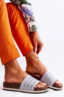 Damskie Klasyczne Klapki Z Łańcuszkiem Niebieskie Maddy