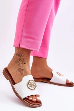 Damskie Klasyczne Klapki Na Płaskim Obcasie Białe Larotte