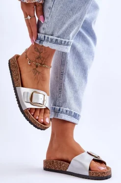 Damskie Klasyczne Klapki Na Korkowej Platformie Srebrne Noa