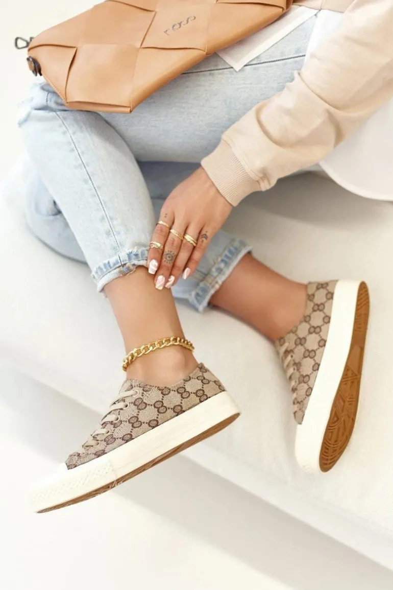 Damskie Klasyczne Logowane Trampki Khaki Challenge