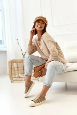 Damskie Klasyczne Logowane Trampki Khaki Challenge