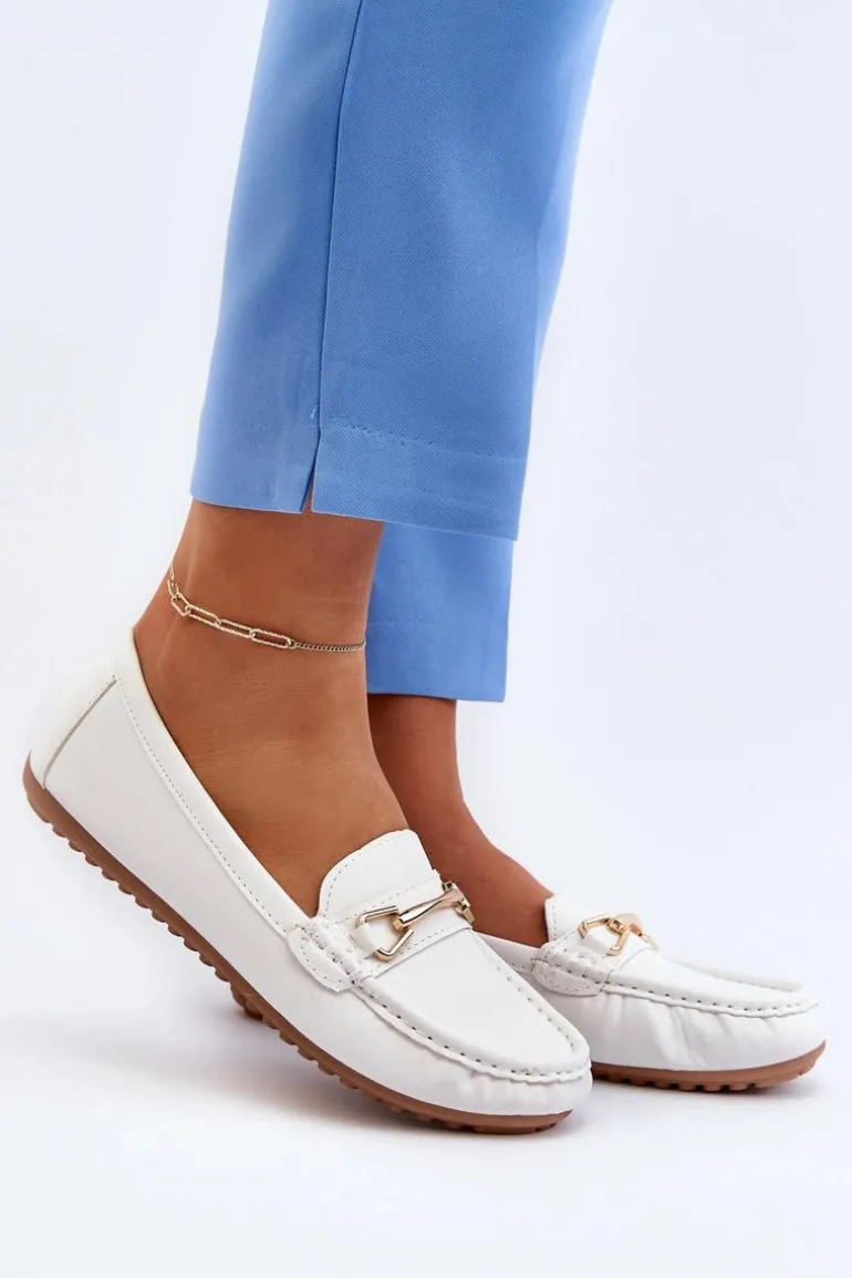 Damskie Klasyczne Mokasyny Z Ozdobą Białe Ainslee