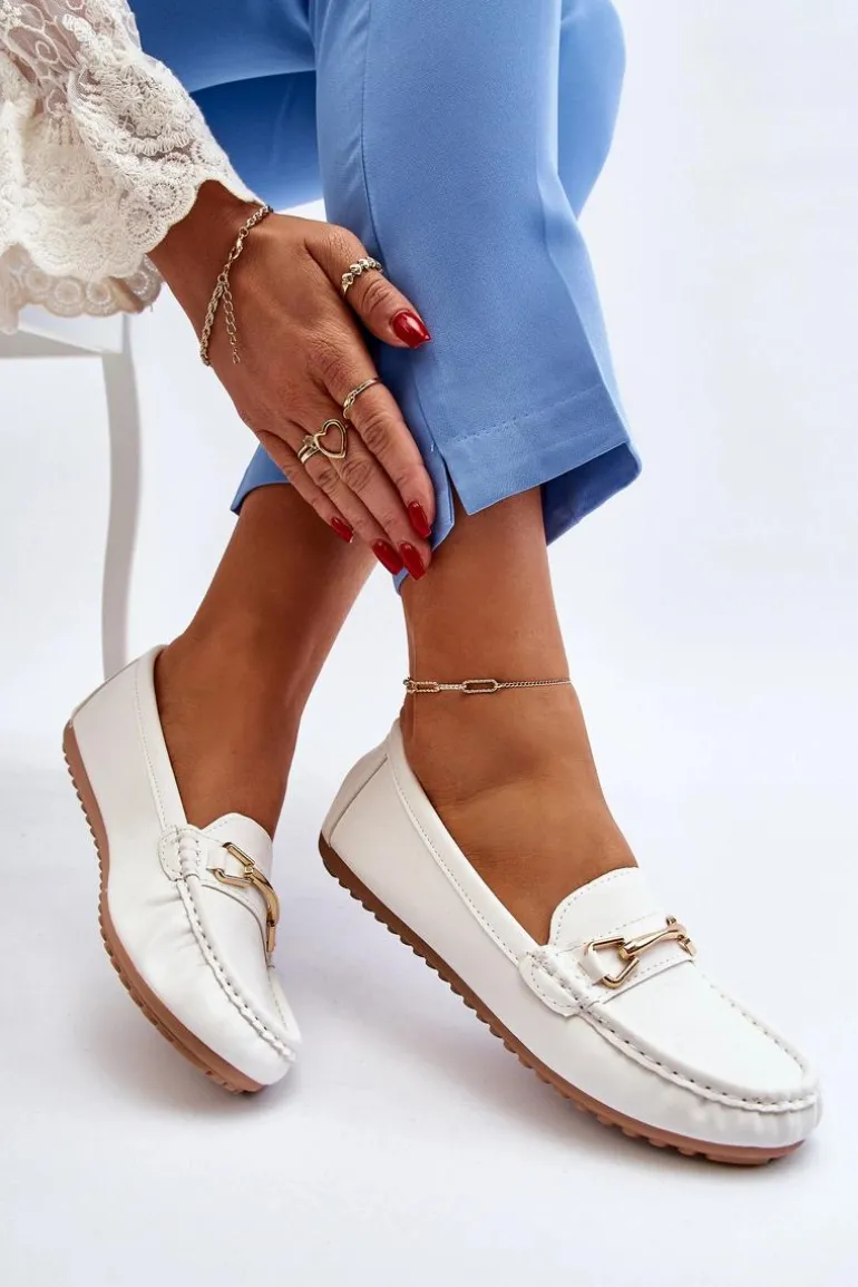 Damskie Klasyczne Mokasyny Z Ozdobą Białe Ainslee