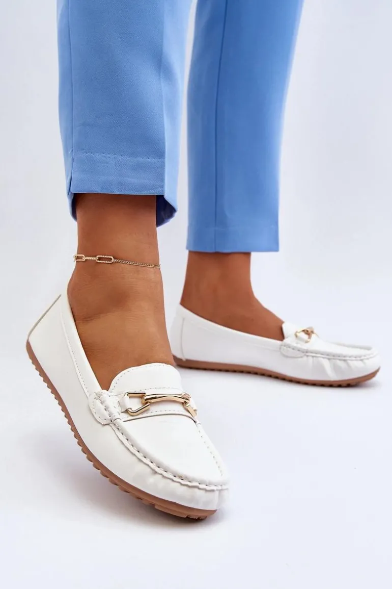 Damskie Klasyczne Mokasyny Z Ozdobą Białe Ainslee