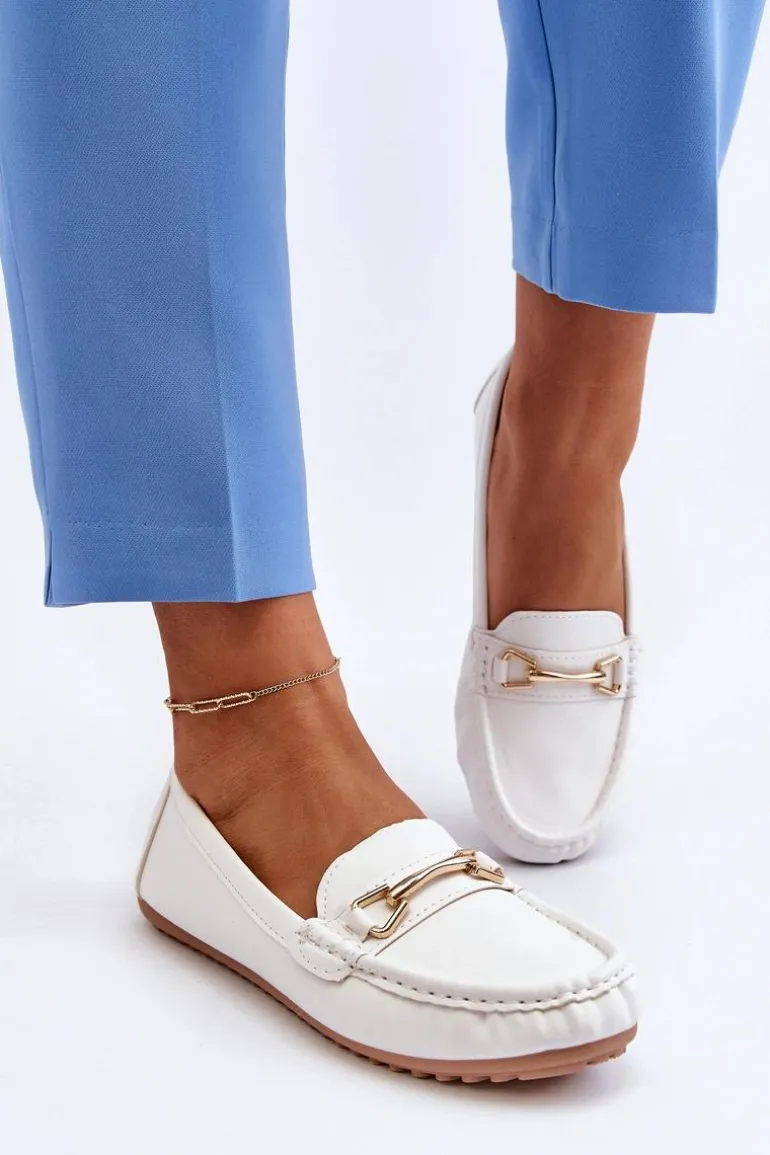 Damskie Klasyczne Mokasyny Z Ozdobą Białe Ainslee