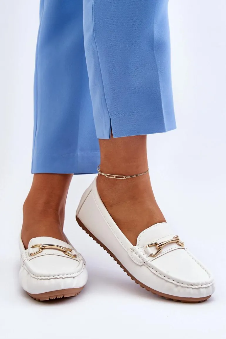 Damskie Klasyczne Mokasyny Z Ozdobą Białe Ainslee