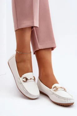 Damskie Klasyczne Mokasyny Eko Skórzane Białe Demese