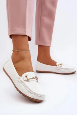 Damskie Klasyczne Mokasyny Eko Skórzane Białe Demese