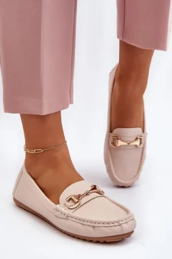 Damskie Klasyczne Mokasyny Eko Skórzane Beżowe Demese