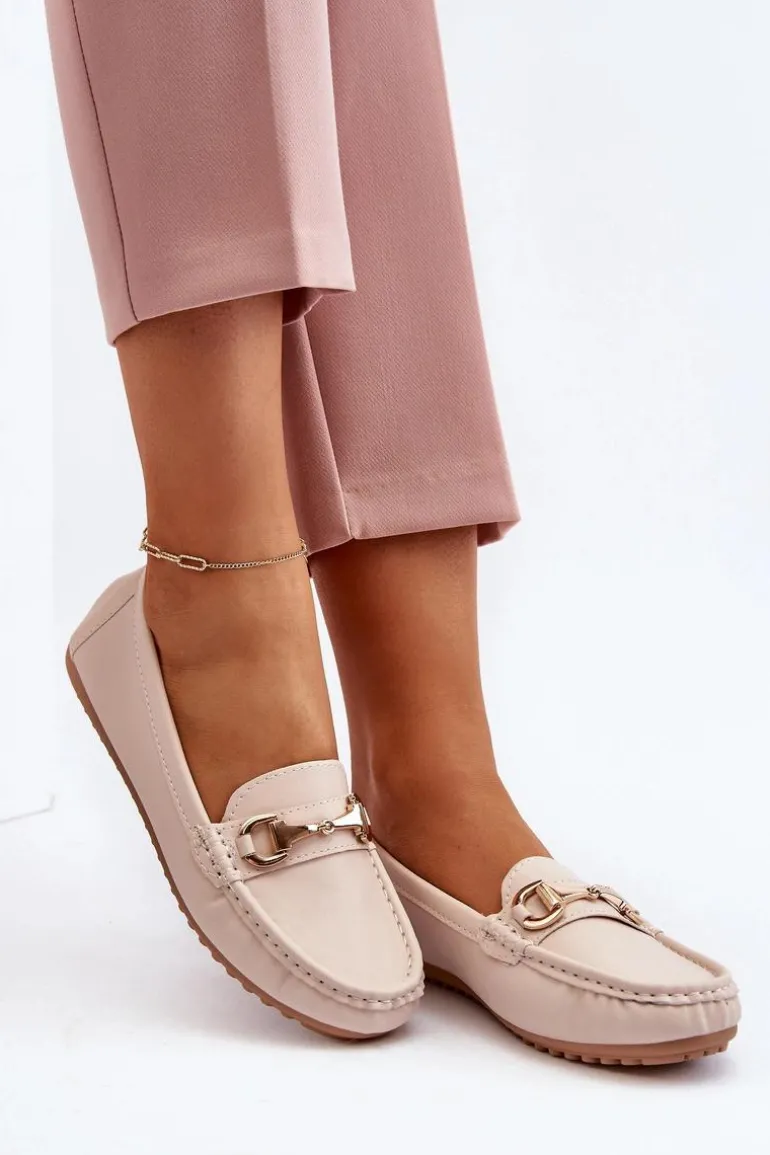 Damskie Klasyczne Mokasyny Eko Skórzane Beżowe Demese