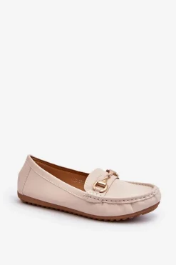 Damskie Klasyczne Mokasyny Eko Skórzane Beżowe Demese