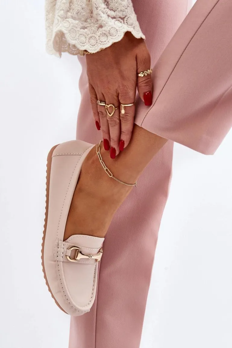 Damskie Klasyczne Mokasyny Eko Skórzane Beżowe Demese