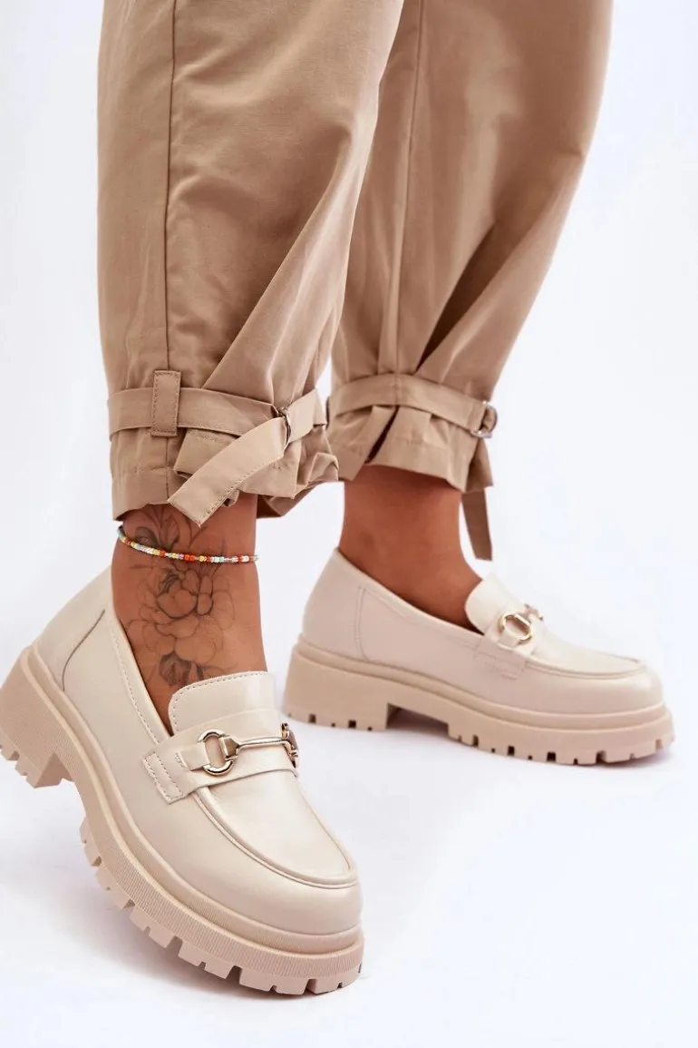 Damskie Klasyczne Mokasyny Na Platformie Beżowe Miracle