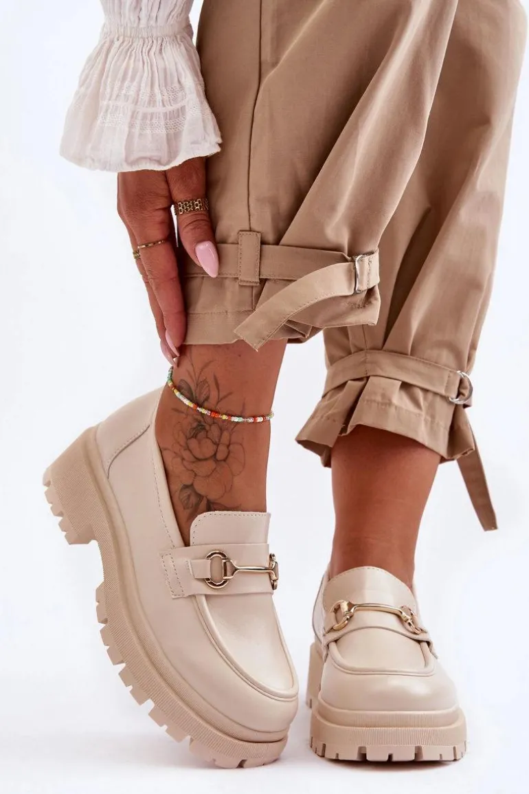 Damskie Klasyczne Mokasyny Na Platformie Beżowe Miracle