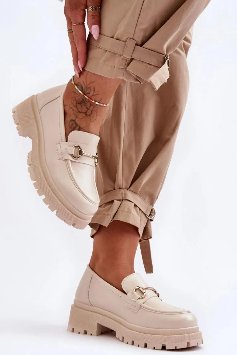 Damskie Klasyczne Mokasyny Na Platformie Beżowe Miracle