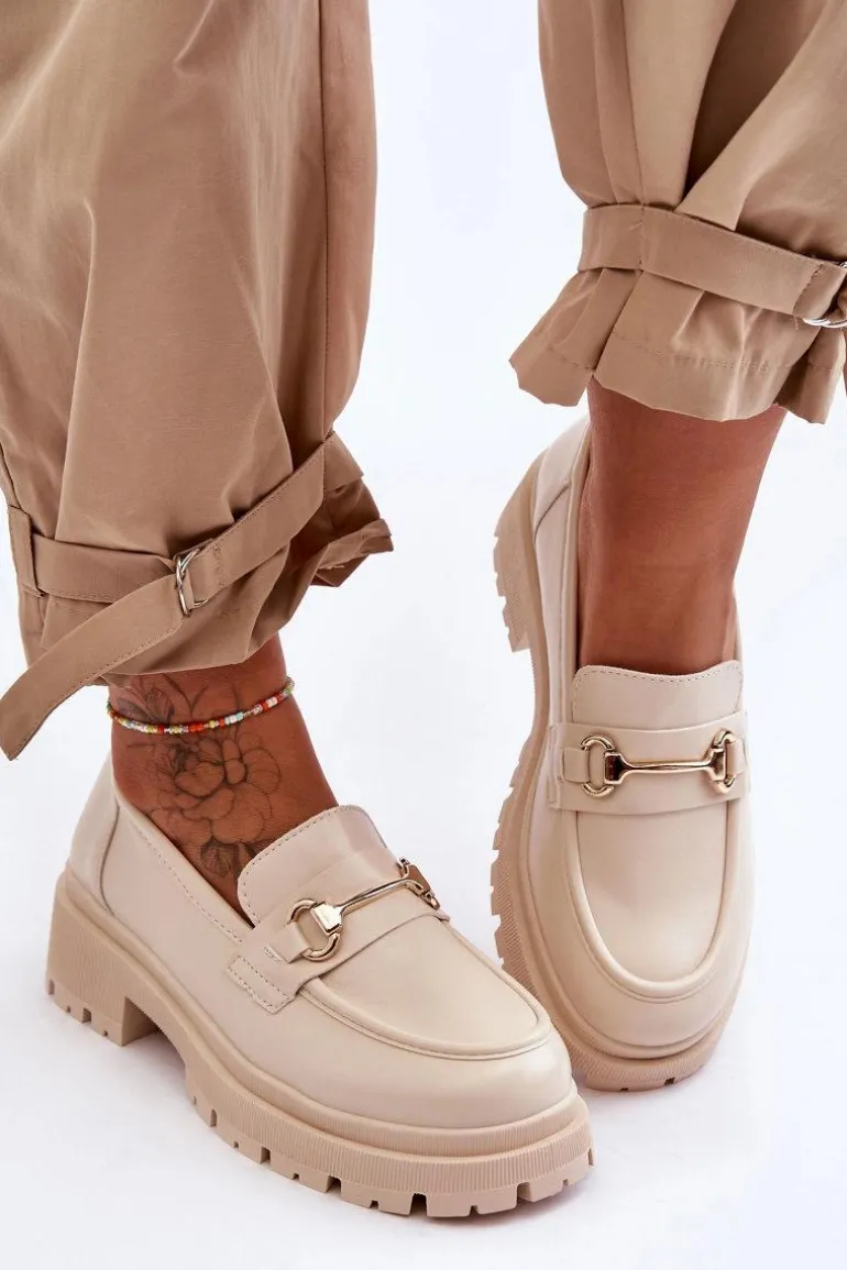 Damskie Klasyczne Mokasyny Na Platformie Beżowe Miracle