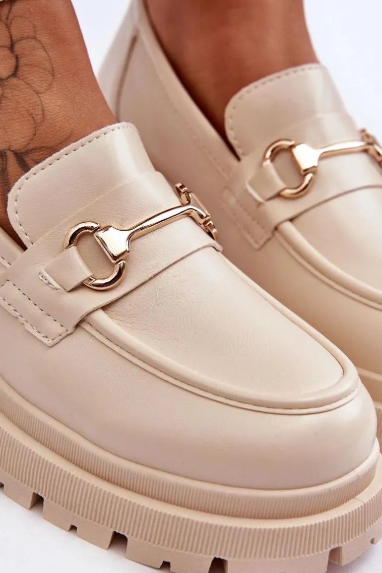 Damskie Klasyczne Mokasyny Na Platformie Beżowe Miracle