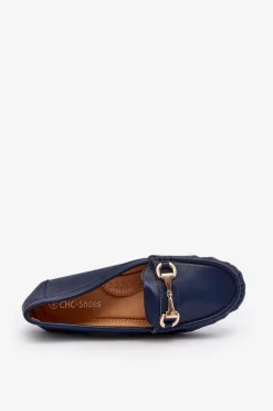 Damskie Klasyczne Mokasyny Eko Skórzane Granatowe Demese