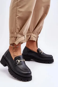 Damskie Klasyczne Mokasyny Na Platformie Czarne Miracle