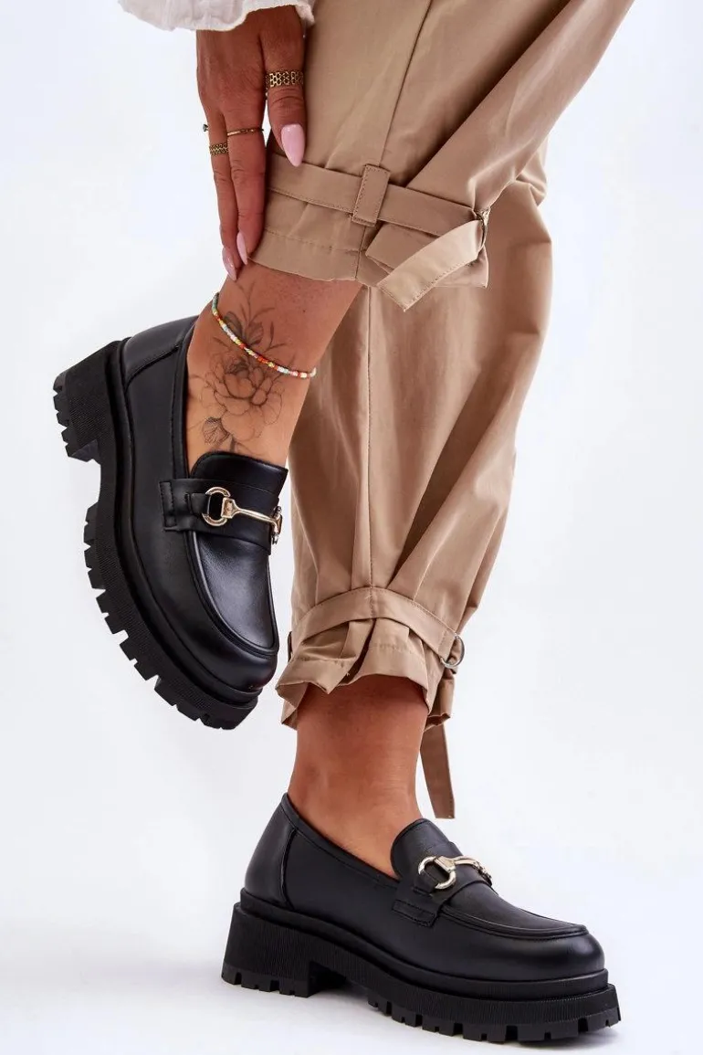 Damskie Klasyczne Mokasyny Na Platformie Czarne Miracle