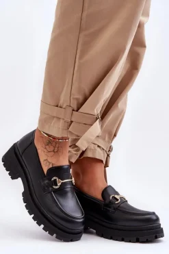 Damskie Klasyczne Mokasyny Na Platformie Czarne Miracle