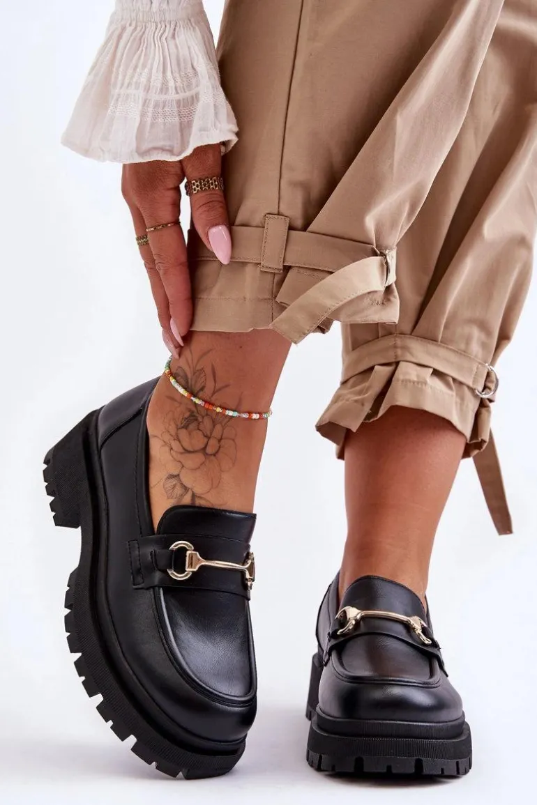 Damskie Klasyczne Mokasyny Na Platformie Czarne Miracle