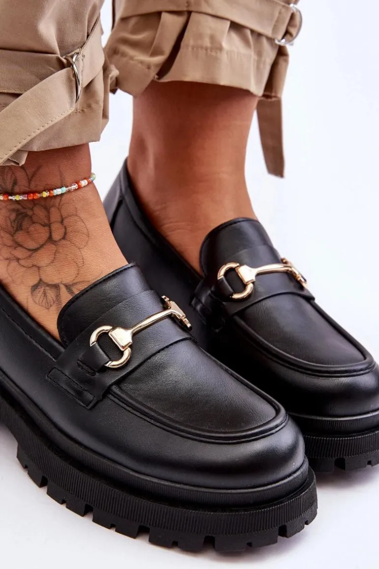 Damskie Klasyczne Mokasyny Na Platformie Czarne Miracle