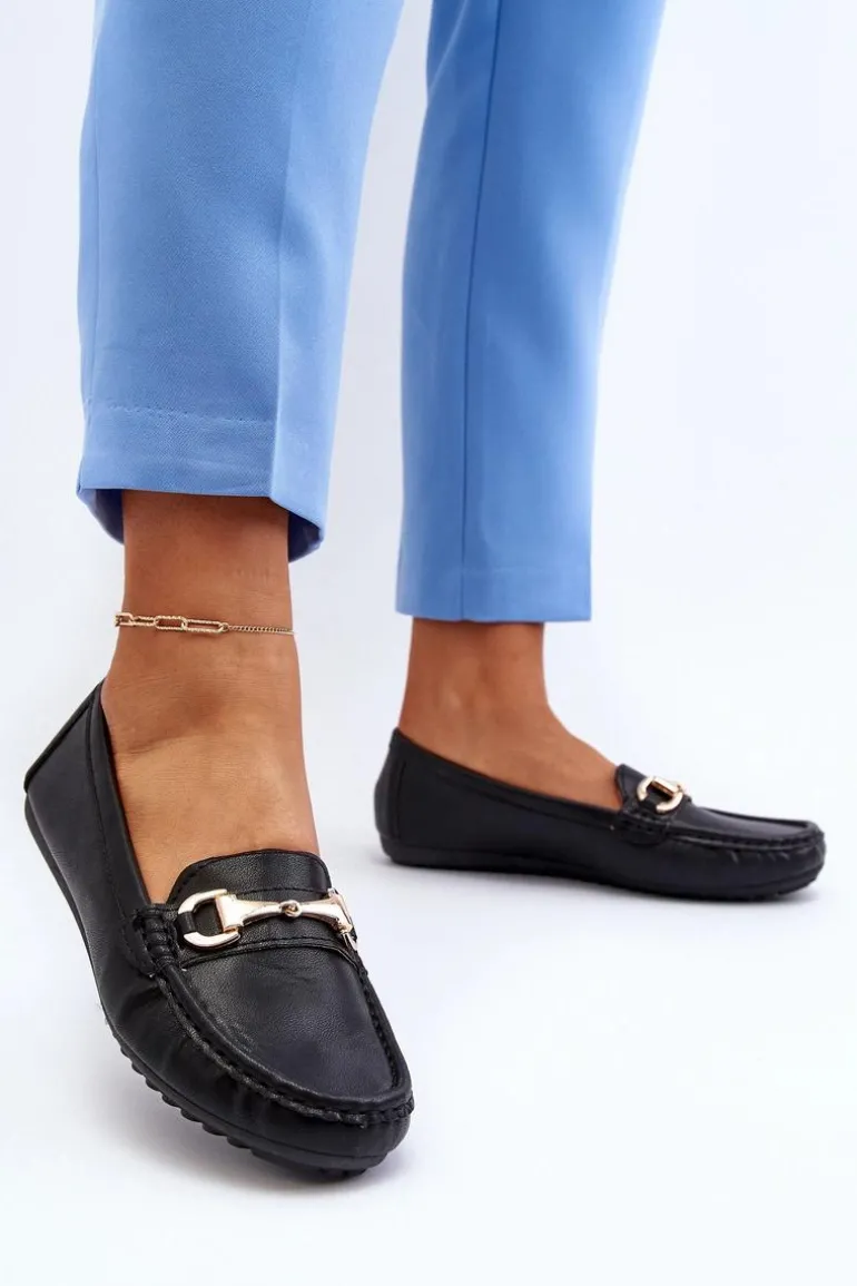 Damskie Klasyczne Mokasyny Eko Skórzane Czarne Demese