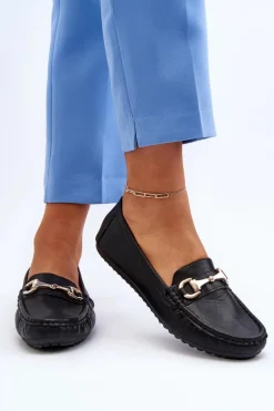 Damskie Klasyczne Mokasyny Eko Skórzane Czarne Demese