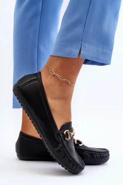 Damskie Klasyczne Mokasyny Eko Skórzane Czarne Demese