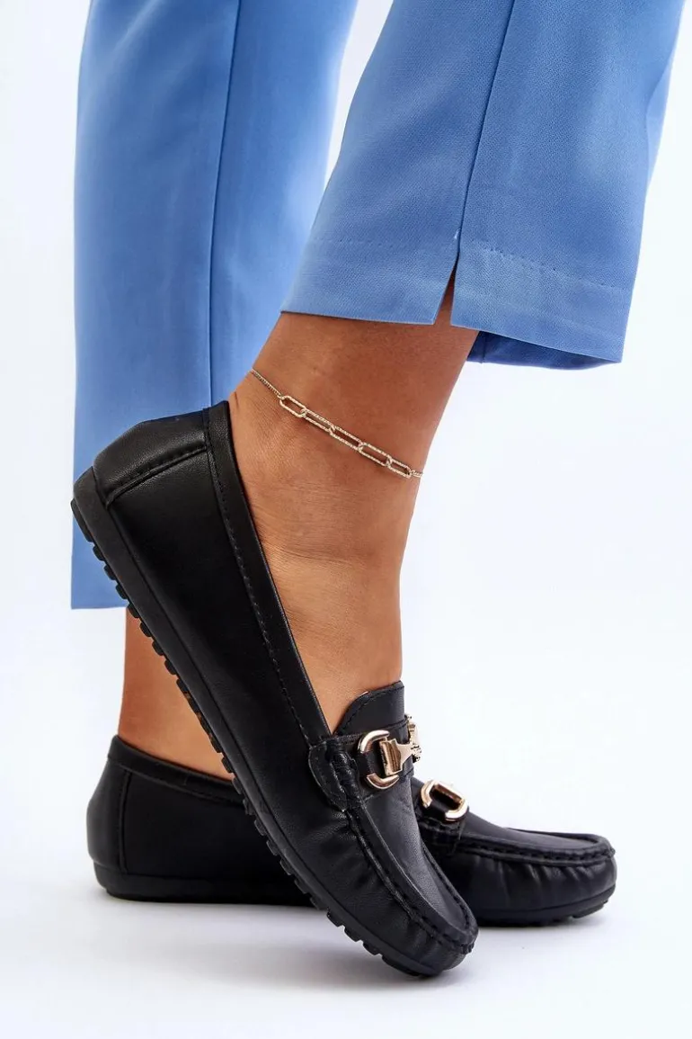 Damskie Klasyczne Mokasyny Eko Skórzane Czarne Demese