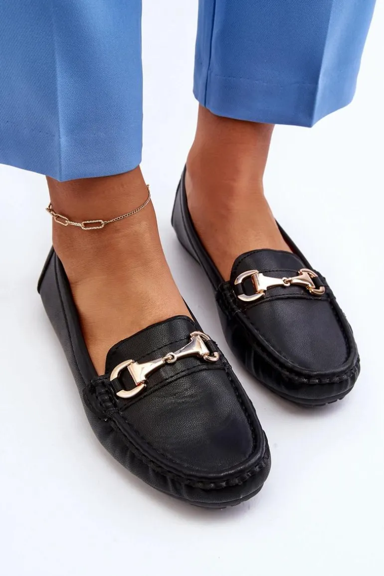 Damskie Klasyczne Mokasyny Eko Skórzane Czarne Demese