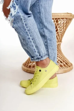 Damskie Klasyczne Niskie Trampki BIG STAR AA274012 Limonkowe