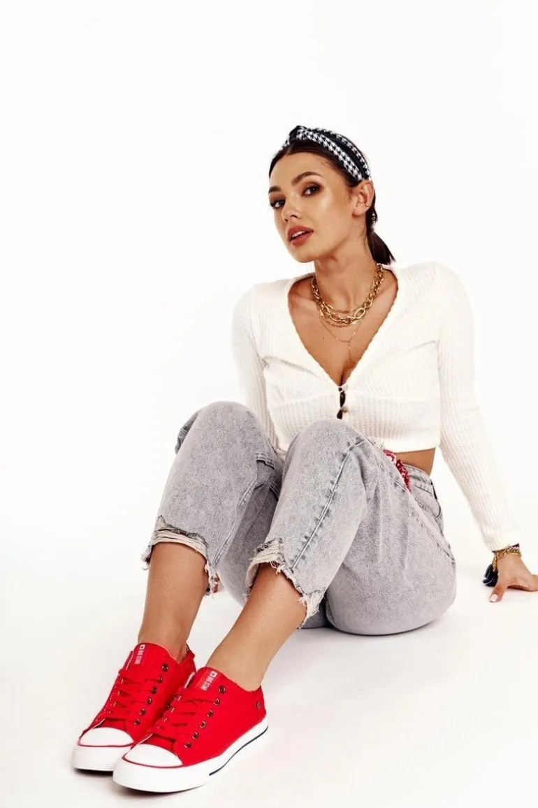 Damskie Klasyczne Niskie Trampki Big Star DD274339 Czerwone