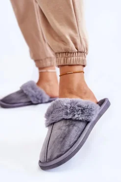 Damskie Klasyczne Papcie Z Futerkiem Szare Lorines