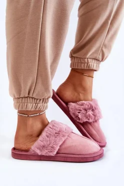 Damskie Klasyczne Papcie Z Futerkiem Różowe Lorines