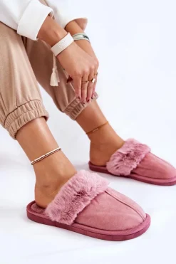 Damskie Klasyczne Papcie Z Futerkiem Różowe Lorines