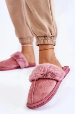 Damskie Klasyczne Papcie Z Futerkiem Różowe Lorines