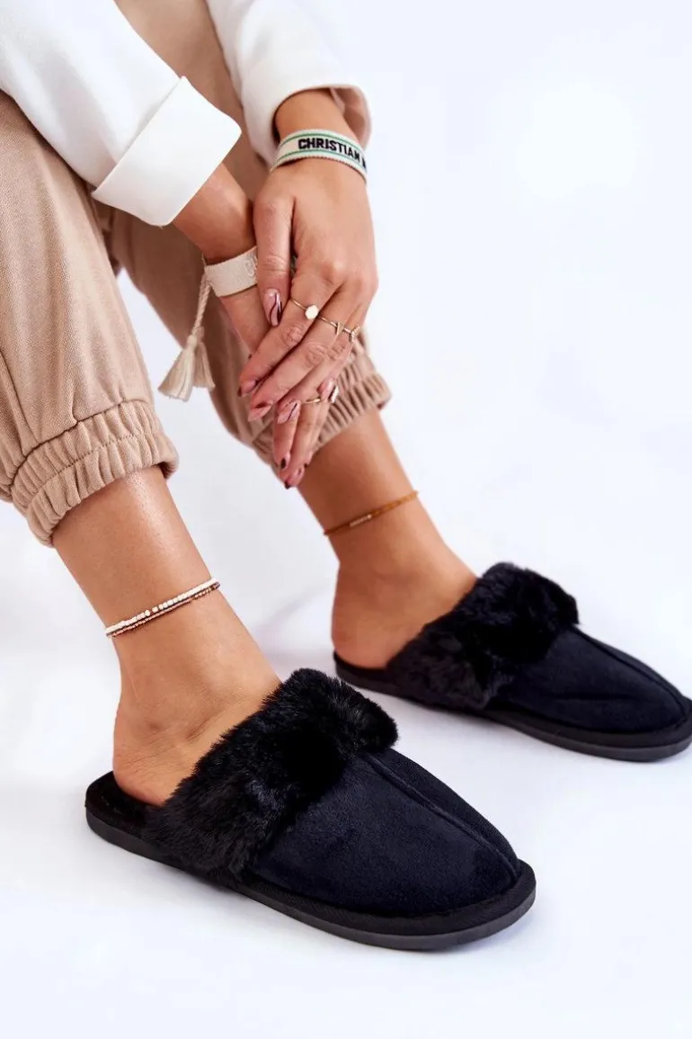 Damskie Klasyczne Papcie Z Futerkiem Czarne Lorines