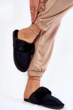 Damskie Klasyczne Papcie Z Futerkiem Czarne Lorines