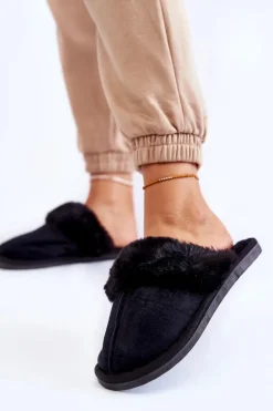 Damskie Klasyczne Papcie Z Futerkiem Czarne Lorines